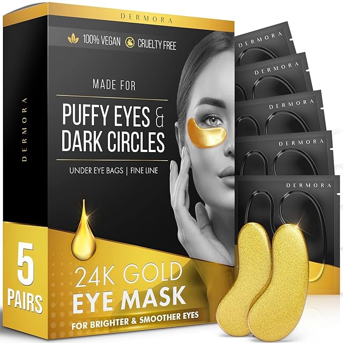 DERMORA 24K Gold Eye Mask Puffy Eyes and Dark Circles Treatments Look Less Tired-Velvo Beauty