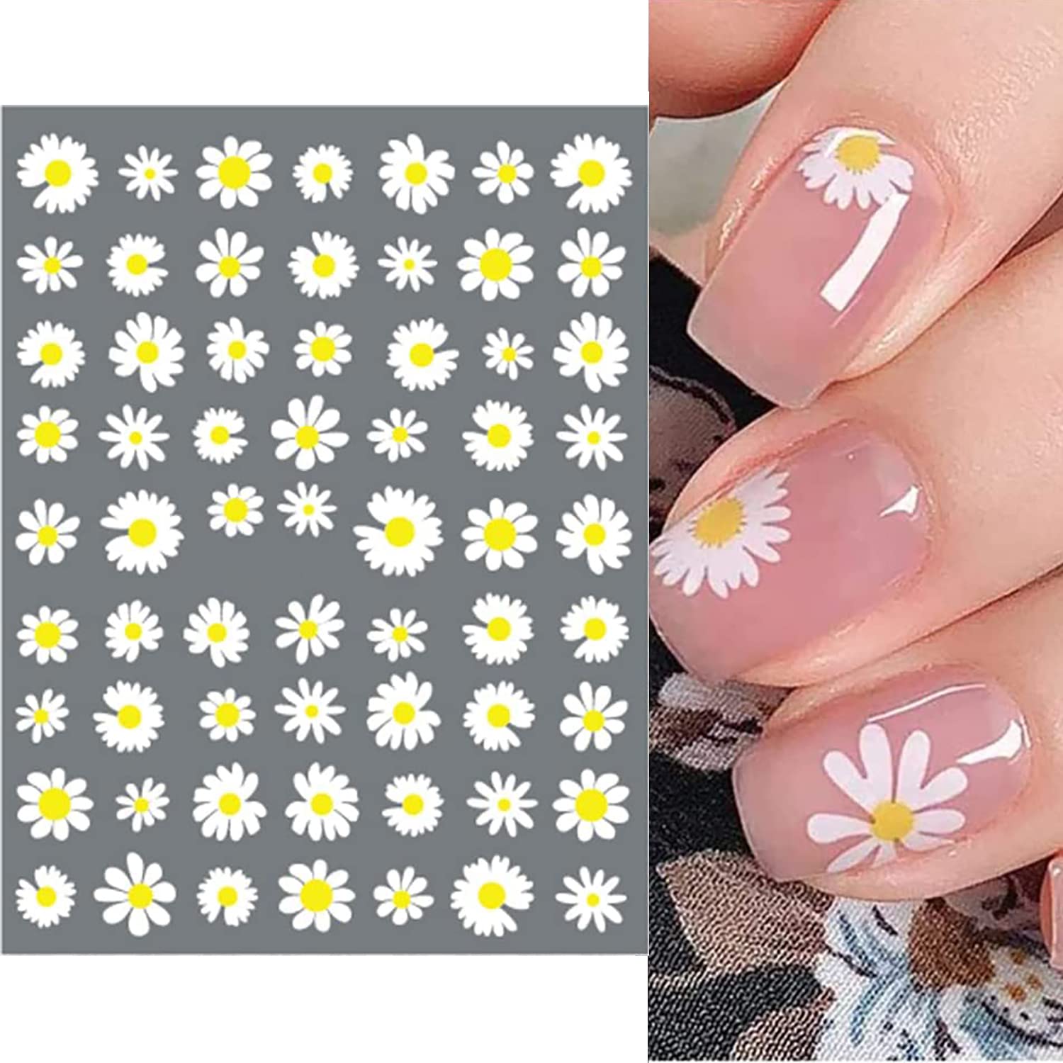 SILPECWEE Spring Daisy Nail Stickers Flower Nail Art Stickers Smile Face Sunflower Nail Design Self-Adhesive Nail Decals Manicure Tips Nail Decoration for Women Girls Kids (12 Sheets)-Velvo Beauty