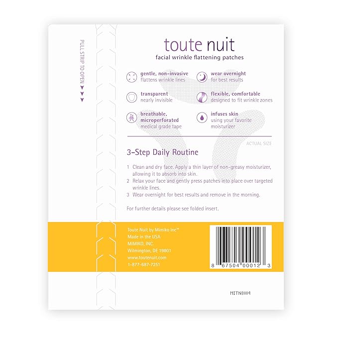 Toute Nuit Wrinkle Patches – Curve – Face Tape for Forehead, Eyes & Lips – Hypoallergenic Anti Wrinkle Patches – 48 Count, Made in USA-Velvo Beauty