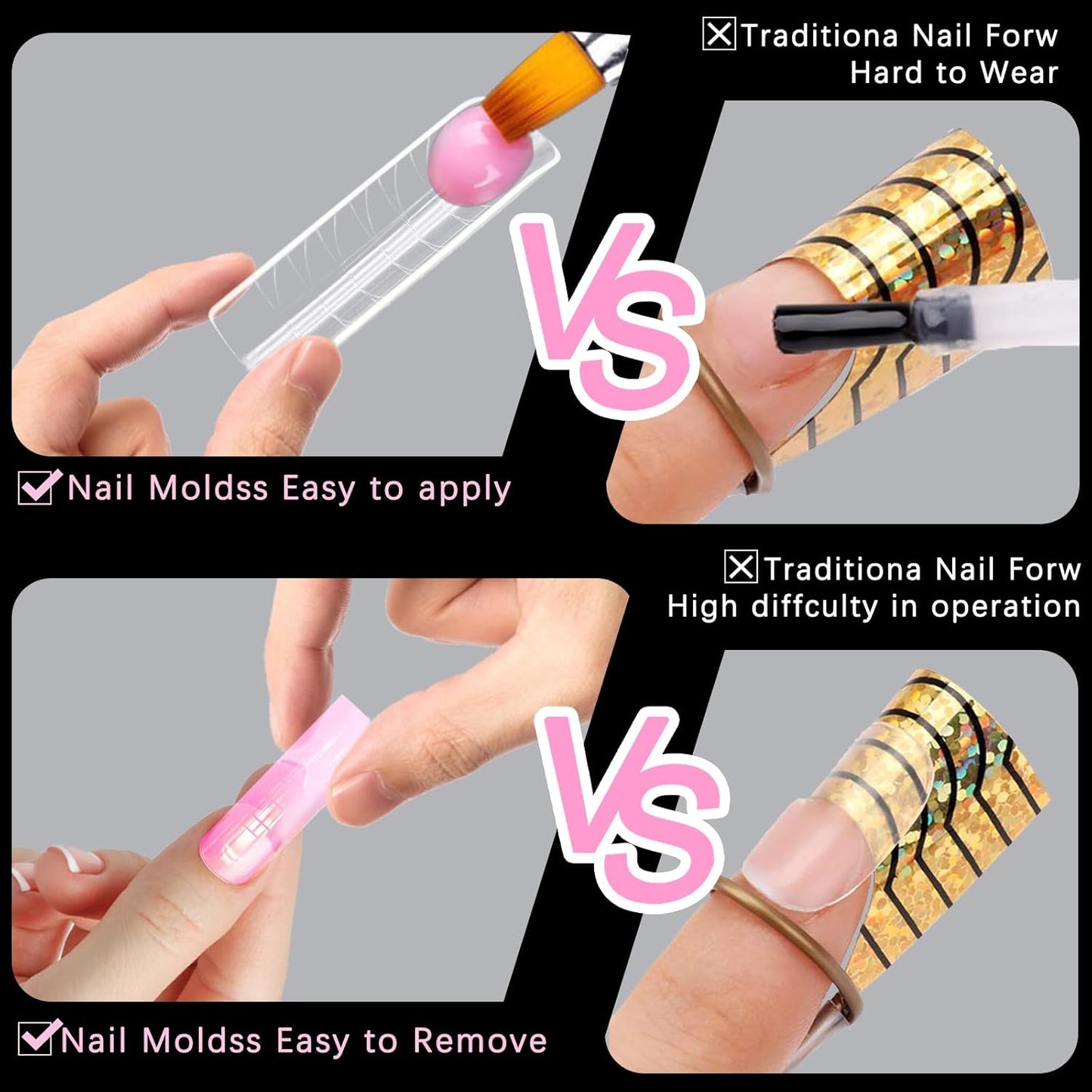 120 Pcs Poly Extension Gel Dual Nail Forms - Long U-Shaped Thickened Coffin Nail Molds for Gel Manicure & Salon DIY at Home-Velvo Beauty