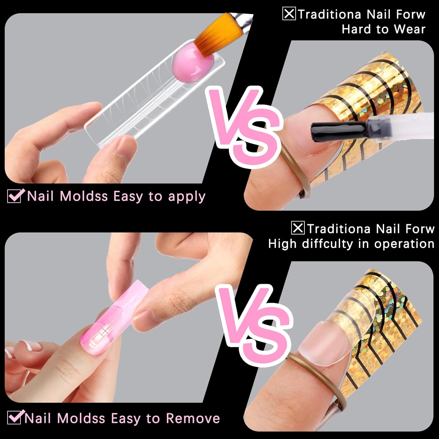 120 Pcs Poly Extension Gel Dual Nail Forms - Long U-Shaped Thickened Coffin Nail Molds for Gel Manicure & Salon DIY at Home-Velvo Beauty