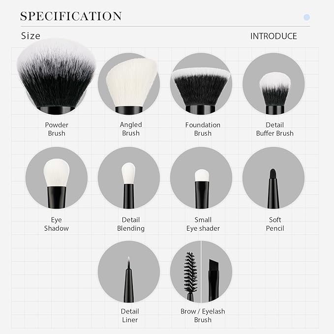 Jessup Makeup Brush Set 10pcs Black Make up Brushes Set Professional with Natural Synthetic Hair for Foundation Blending Blush Concealer Eyeshadow Eyebrow Eyeliner, T323-Velvo Beauty
