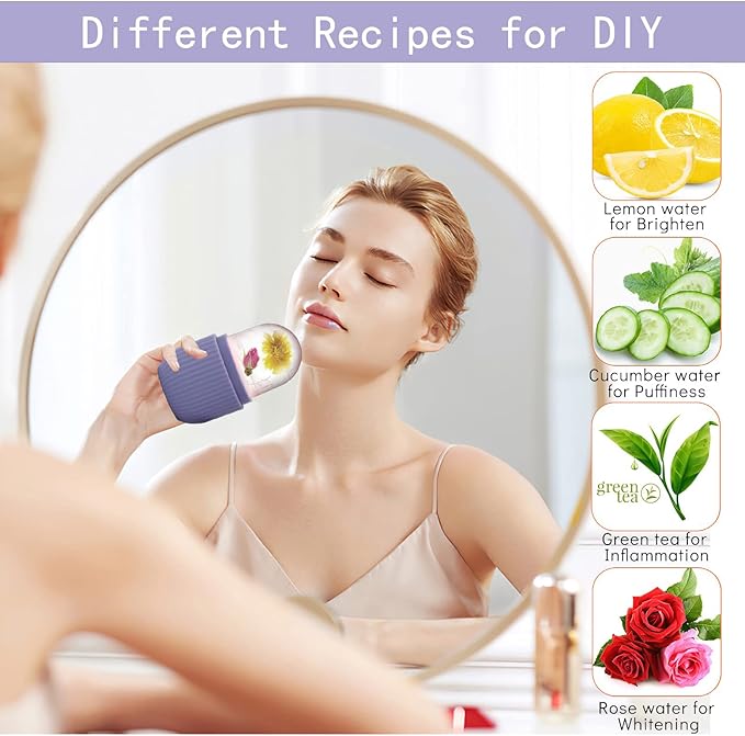 XHJRI Ice Face Roller Massager,Ice Cube Roller for Face, Eyes and Neck Naturally Conditioning and Skin Care,De-Puff Eye Bags,Reduce Migraine Pain,Reusable Massage Silicone Ice Mold (Purple)-Velvo Beauty