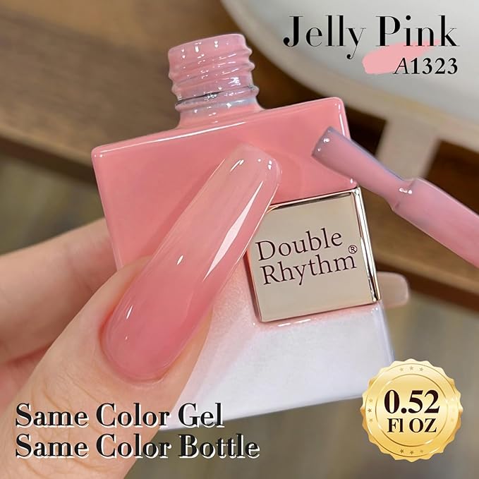Double Rhythm Translucent Gel Polish Sheer Neutral Natural Light Milky Same Color Same Bottle 15ML Jelly Nail Polish Nail Art DIY at Home (Pink Clear-A1323)-Velvo Beauty