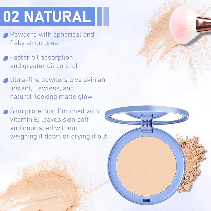 Maycheer Face Powder, Maycheer Setting Powder, Maycheer Lasting Waterproof Oil Absorbing Pressed Powder Compact, Lightweight Finishing Pressed Powder Compact (Natural Beige, 02)-Velvo Beauty