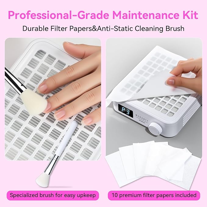 Makartt Professional Nail Dust Collector – Powerful Dust Collector Nail Tech Quite Suction Machine for Acrylic Nails Manicure & Pedicure Salon & Home Use Includes 10pcs Filters & Dust Brush-Velvo Beauty