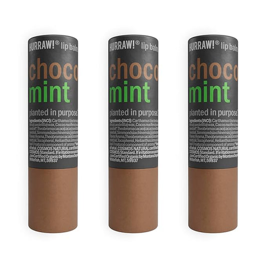 Hurraw! Chocolate & Mint Lip Balm, 3 Pack: Plastic-Free with new cardboard push-up tube. Certified Organic, All Natural Origin, Vegan & Cruelty Free. Gluten, Bee, Shea, Soy & Palm Free. Made in USA-Velvo Beauty