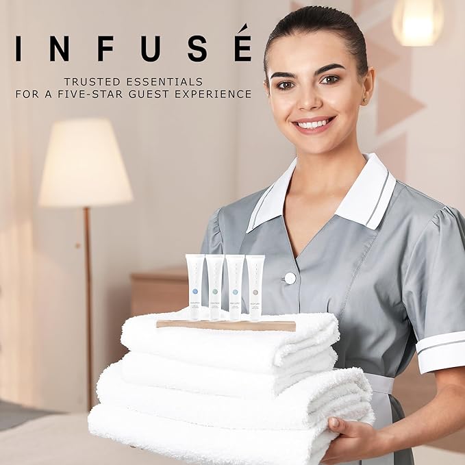 Infuse White Tea & Coconut Hotel Toiletries Bulk Set | 1-Shoppe Amenities Kit | 1oz Shampoo & Conditioner, Body Wash, Lotion | Travel Size | 80 Pieces-Velvo Beauty