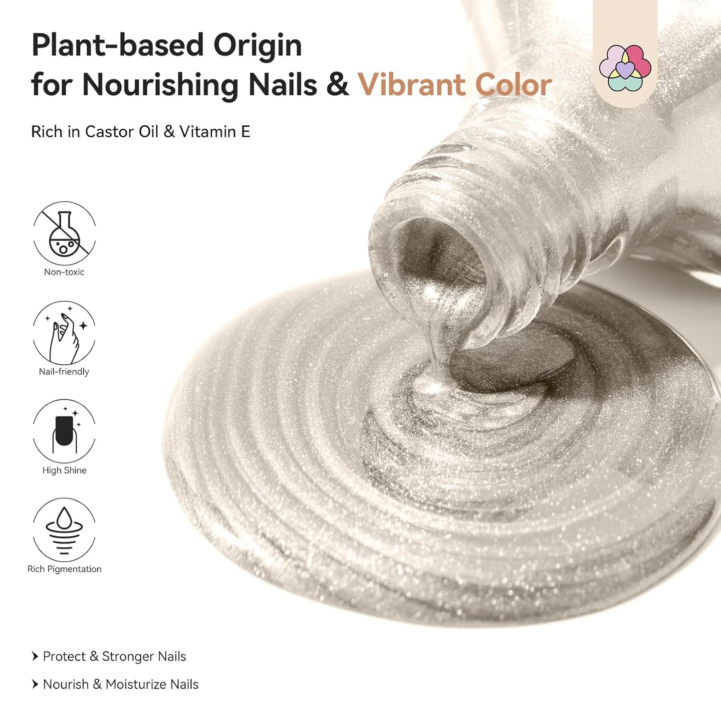 SAVILAND Color Artistry Champagne Gold Nail Polish - 7 Days Shimmer Holographic Metallic Glitter Fingernail Polish Sparkle Shiny Nail Lacquer for Toe Salon Manicure DIY Nail Art Home-Velvo Beauty