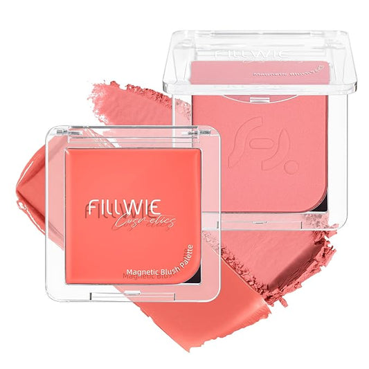 Blush Palette Duo – Cream & Powder Blush Set in Pink, Long-Wearing & Moisturizing, Easy to Blend,Radiant Coverage for Cheeks, Eyes & Lips, Magnetic Makeup Palette Compatible (2-Pack, Coral Kiss)-Velvo Beauty