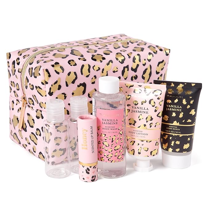 Tahari Spa Gift Set for Women, Vanilla Jasmine Spa Set, Bath Kit for Women Gift Set Includes Body Lotion, Body Wash, Hand Cream, Lotion Gift Set for Women, Birthday Gifts For Women - (Leopard)-Velvo Beauty