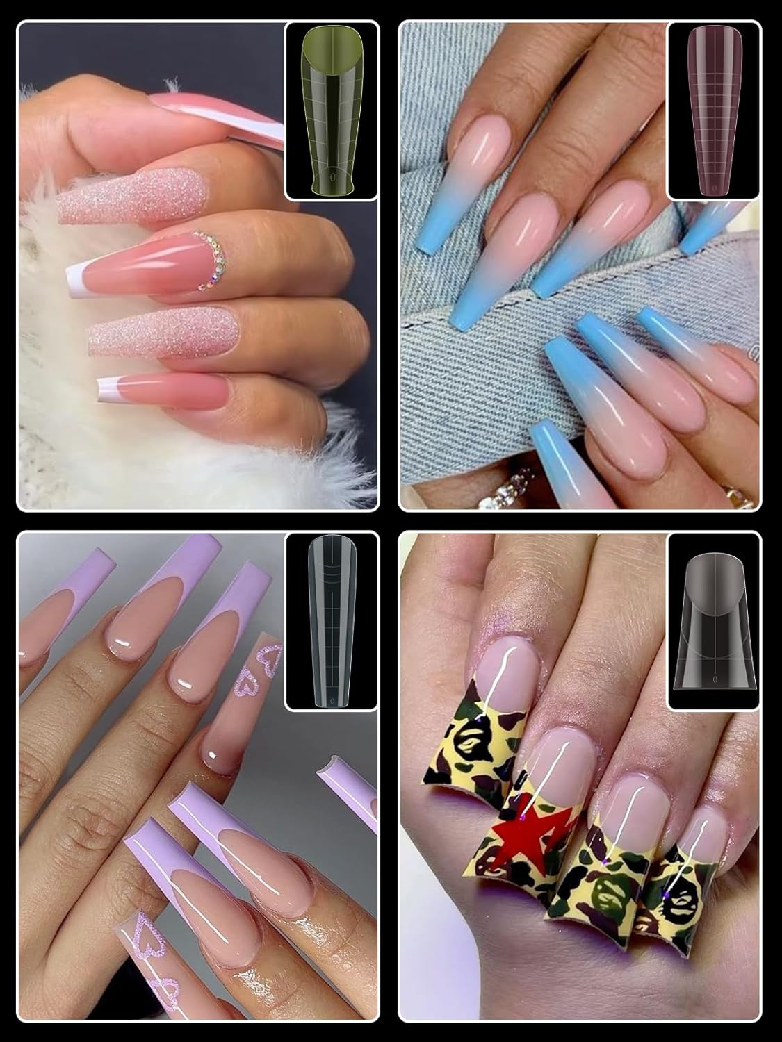 EBANKU Dual Forms for Poly Nail Gel, 288PCS 12 Colors Dual Nail Forms Extension Molds Stiletto Coffin Square Acrylic Nail Tips 12 Shapes for Builder Gel Manicure Nail Art Design Salon DIY at Home-Velvo Beauty