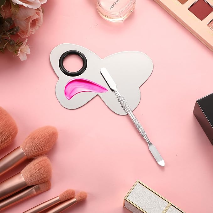 2 Pcs Stainless Makeup Mixing Palette,Tool for Mixing Foundation Nail-Art,Palette with A Stick,Storage Bag,Beauty Salon Color Cream Mixing Palette,Makeup Artist,Makeup Enthusiast (Butterfly Shaped)-Velvo Beauty