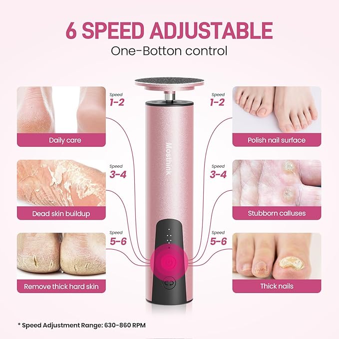 Electric Foot Callus Remover, 2 in 1 | 6 Speed Adjustable Foot File Nail Grinder with Sandpaper Disks, Professional Sander Pedicure Tool for Feet Dead Skin, Self Care Gifts for Women Mom Lover Friends-Velvo Beauty