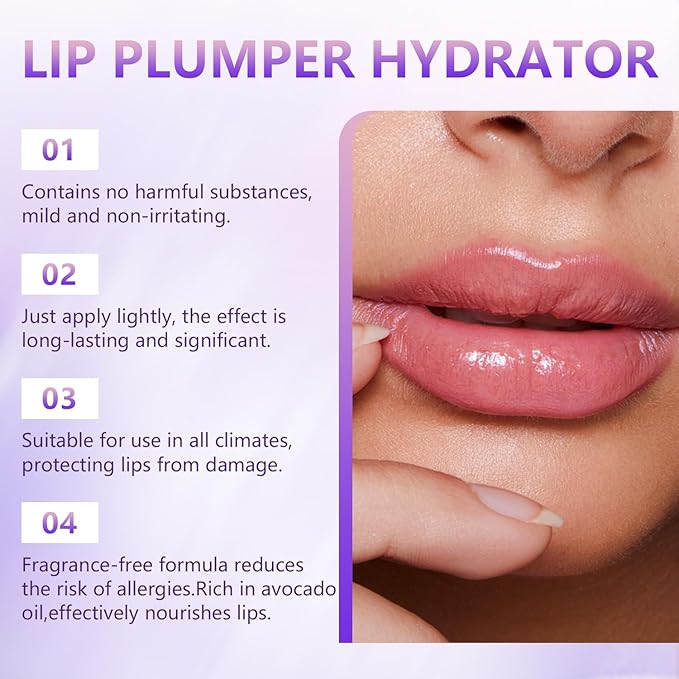 2Pcs Lip Plumper + Hydrator Lip Balm,Instant Volumizing Gloss with Hyaluronic Acid & Anti-Aging Ingredients,High-Shine Moisturizer for Smooth,Plump Lips,Cooling & Non-Sticky Formula-Velvo Beauty