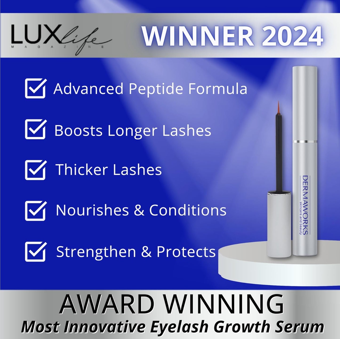 SPECTACULASH XL LASH SERUM for Eyelash Growth & Volume - Big Lashes Eyelash Growth Serum for Longer, Fuller, Natural Lashes - Suero Para Pestañas Crecimiento - Lash Conditioner & Boost - DERMAWORKS-Velvo Beauty