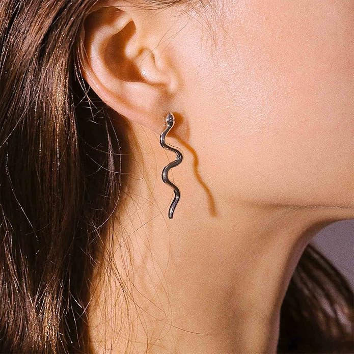 Vintage Snake Dangle Earrings Punk Snake Drop Earrings Gold Snake Stud Earrings Boho Serpent Earrings Jewelry for Women (Gold)-Velvo Beauty