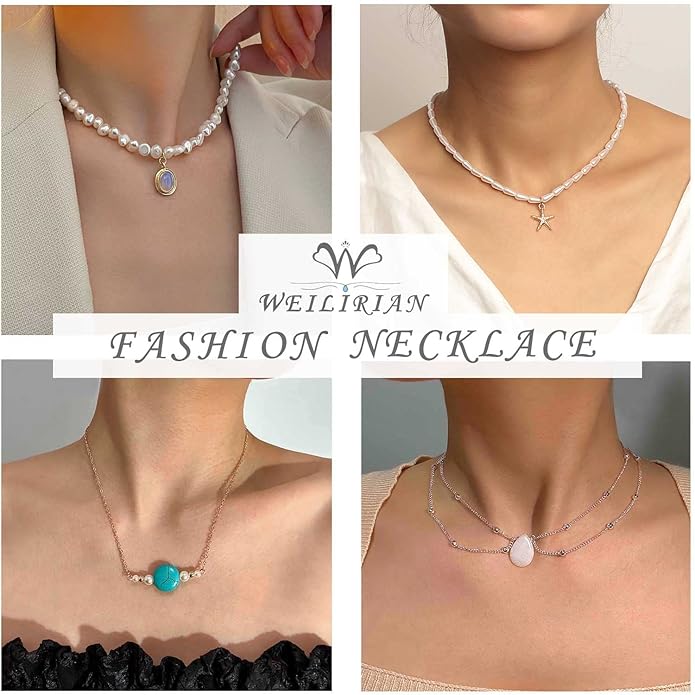 Layered Teardrop Pendant Necklace Teardrop Natural Stone Necklace Teardrop Gemstone Necklace Chain White Teardrop Necklace Choker Gold Satellite Chain Necklace Jewelry for Women and Girls-Velvo Beauty