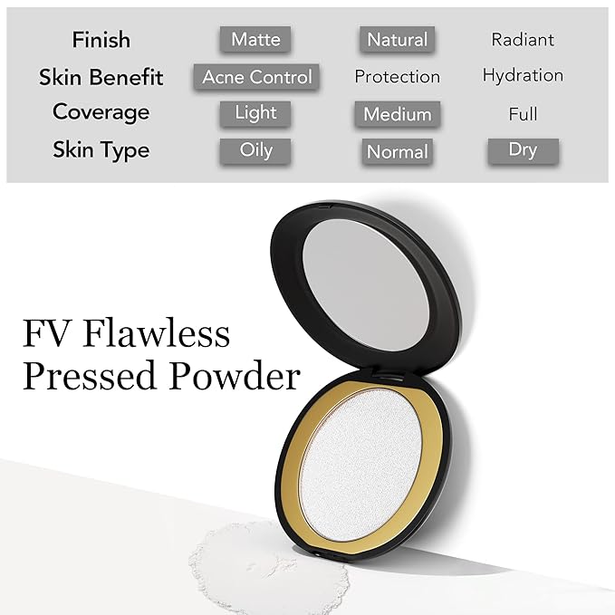 FV Talc-Free Medium Coverage Pressed Powder, Long-Lasting, Oil Control Matte Finish, Translucent Foundation Powder for Light, Medium & Tan Skin Tones, 0.28 Oz, Translucent-Velvo Beauty