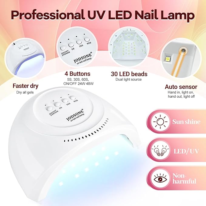 JODSONE 100 Bottles of Gel Nail Polish Kit with U V Led Light 95 Multiple Glossy Glitter Colors Mint Green Light Pink Nail Gel Base Coat Glossy and Matte Top Coat Gel Polish Kit-Velvo Beauty