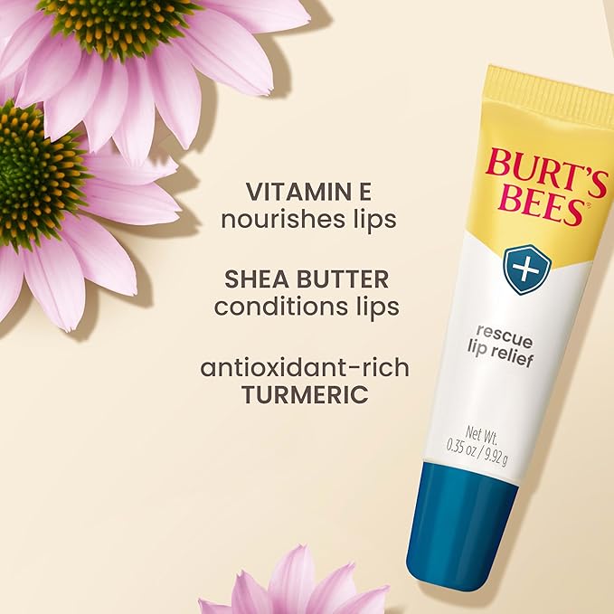 Burt's Bees Rescue Lip Relief Lip Balm, With Shea Butter and Echinacea, Tint-Free, Natural Origin Lip Care, 3 Tubes, 0.35 oz.-Velvo Beauty