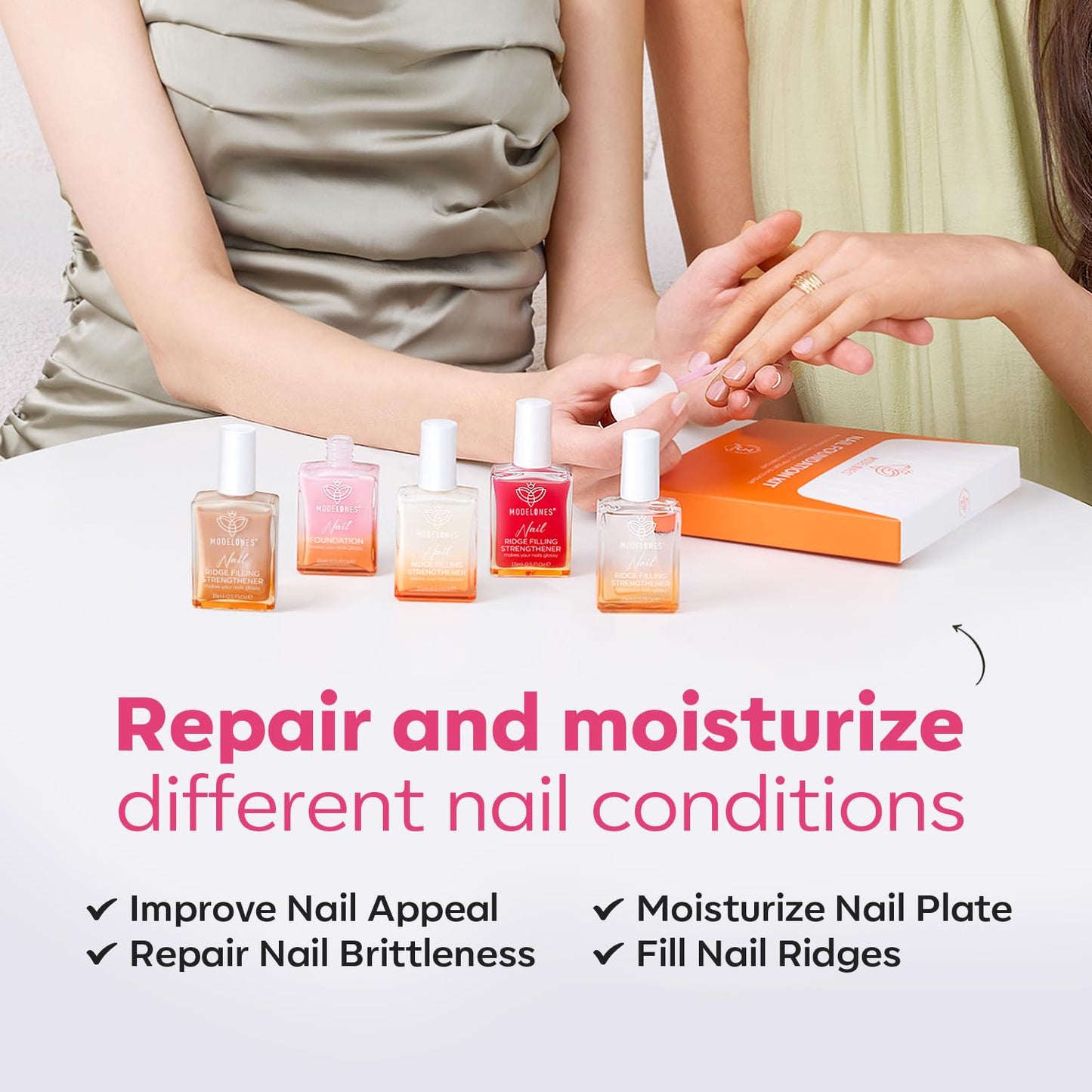 modelones Nail Strengthener Jelly Pink Nail Polish Repair 8-in-One Nail Ridge Filler Nail Strengthener and Growth for Damaged Nails 15ml-Velvo Beauty