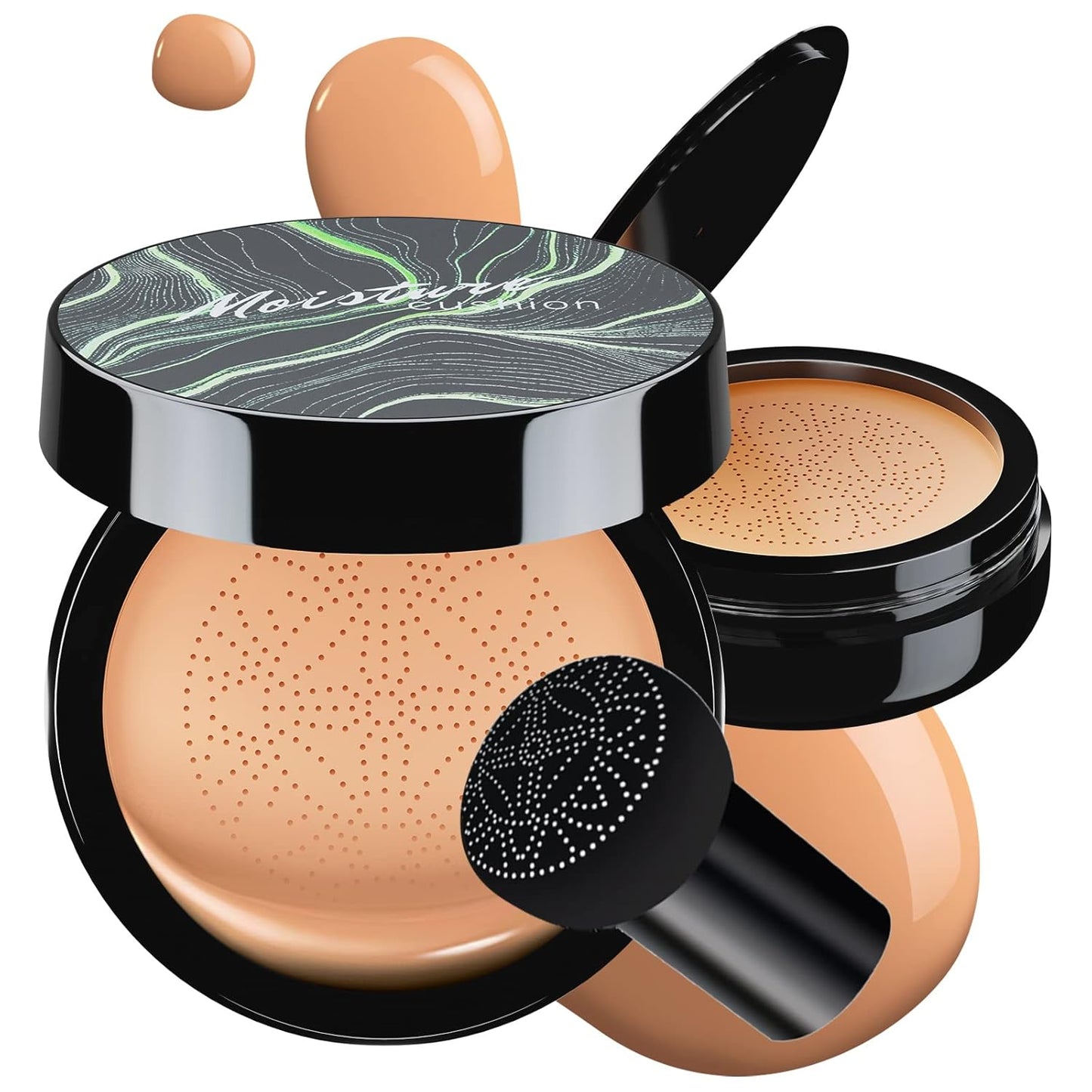 Mushroom Head Air Cushion CC Cream - BB Cream Foundation Makeup Moisturizing Concealer Long-Lasting, Cushion Foundation Full Coverage Self Adjusting for Mature Skin & All Skin Types （Medium Deep)-Velvo Beauty