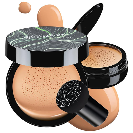 Mushroom Head Air Cushion CC Cream - BB Cream Foundation Makeup Moisturizing Concealer Long-Lasting, Cushion Foundation Full Coverage Self Adjusting for Mature Skin & All Skin Types （Medium Deep)-Velvo Beauty