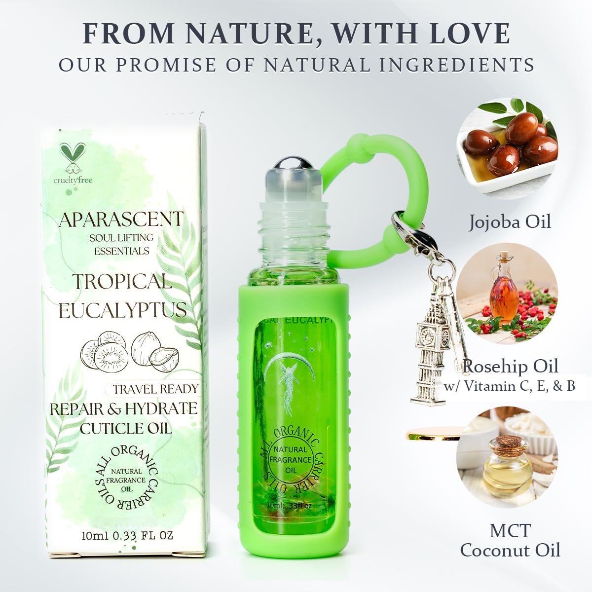 Tropical Eucalyptus Organic Nail Cuticle Oil Pen with Jojoba, Coconut MCT, and Rosehip for Nail Hydration, Growth & Strength, Travel Size Keychain(0.34 Fl Oz)-Velvo Beauty