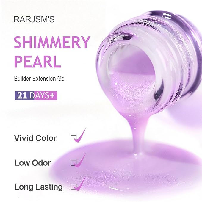 RARJSM Pearl Gel Builder Nail Polish Purple Hard Gel in a Bottle Mermaid Shell Glitter Pearlescent Thick Extension Structure for Nails 15ml Soak Off Curing Requires Salon Home DIY Beginner Use-Velvo Beauty