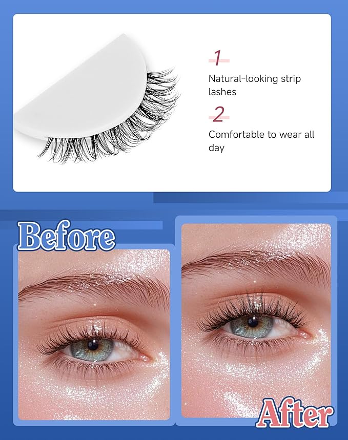 Clear Band Lashes Short Everyday Wispy False Eyelashes Natural Look Flared Strip Eyelash Small Lash Soft Fluffy Pack 7 Pairs SF-06-Velvo Beauty