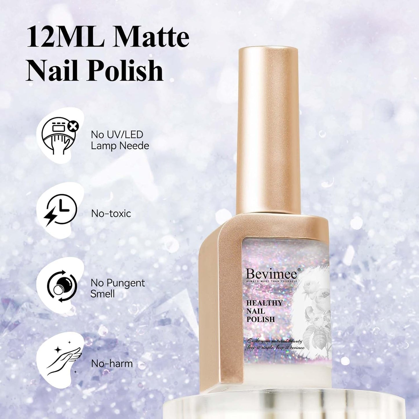 Glitter Silver Nail Polish Quick Dry, Sparkle Iridescent Nail Lacquer Air Fast Drying, Reflective Flash Long-Lasting Vegan Fingernail Polish, 12ML-Velvo Beauty