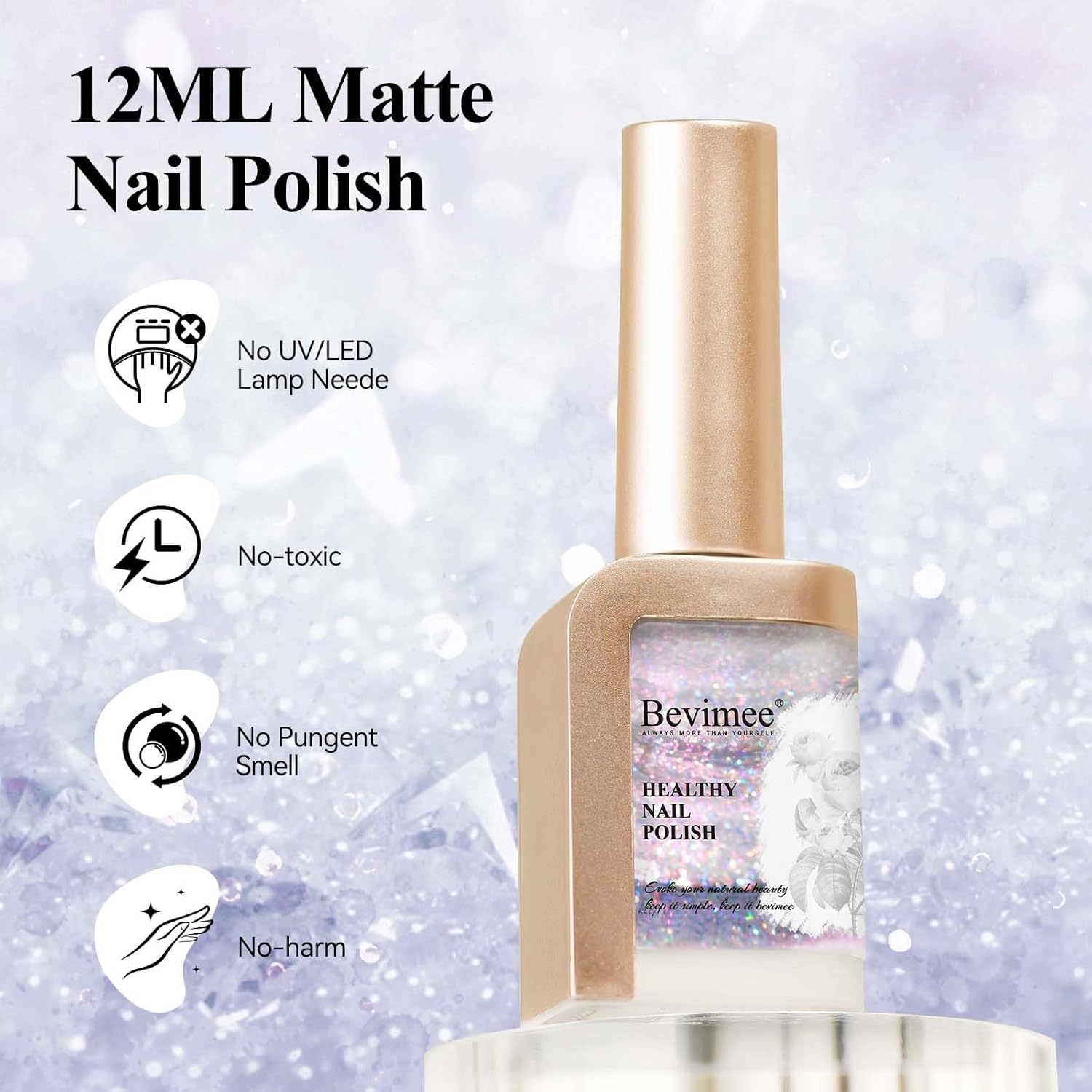 Glitter Silver Nail Polish Quick Dry, Sparkle Iridescent Nail Lacquer Air Fast Drying, Reflective Flash Long-Lasting Vegan Fingernail Polish, 12ML-Velvo Beauty