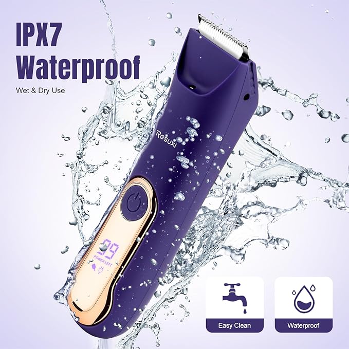 RESUXI Electric Bikini Trimmer for Women,Pubic Hair Trimmer Ceramic Blade Electric Razors Shaver for Underarm Leg Arm Body Hair Private Area,Wet/Dry IPX7 Waterproof Rechargeable LCD Display LED Light-Velvo Beauty