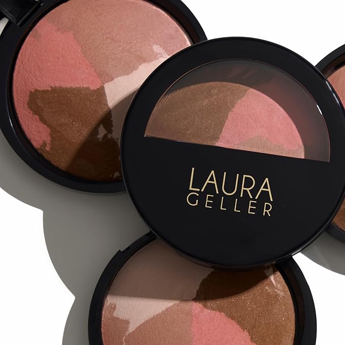 LAURA GELLER NEW YORK Baked Blush-n-Bronze Marbleized 2-in-1 Sculpting Bronzer Blush - Earthy Bronze - Contour Face with a Radiant Flush-Velvo Beauty
