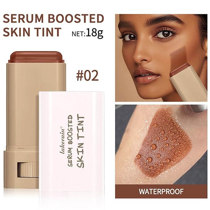 Multi-Use Foundation Stick Beauty Balm Serum Boosted Skin Tint, On-The-Go Tinted Solid Serum, Lightweight and Buildable Creamy Skin Tint Stick Makeup, Natural Finish(02#)-Velvo Beauty