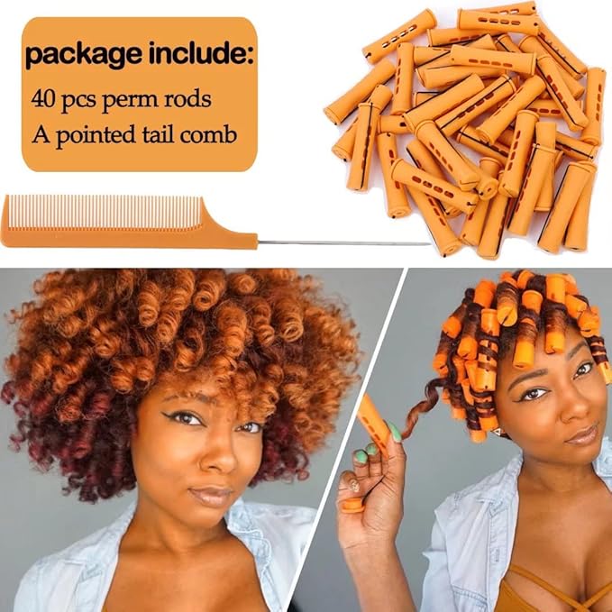 40pcs Cold Wave Perm Rods Set for Women's Long & Short Natural Hair - Plastic Orange Rollers for Curling and DIY Hairdressing-Velvo Beauty