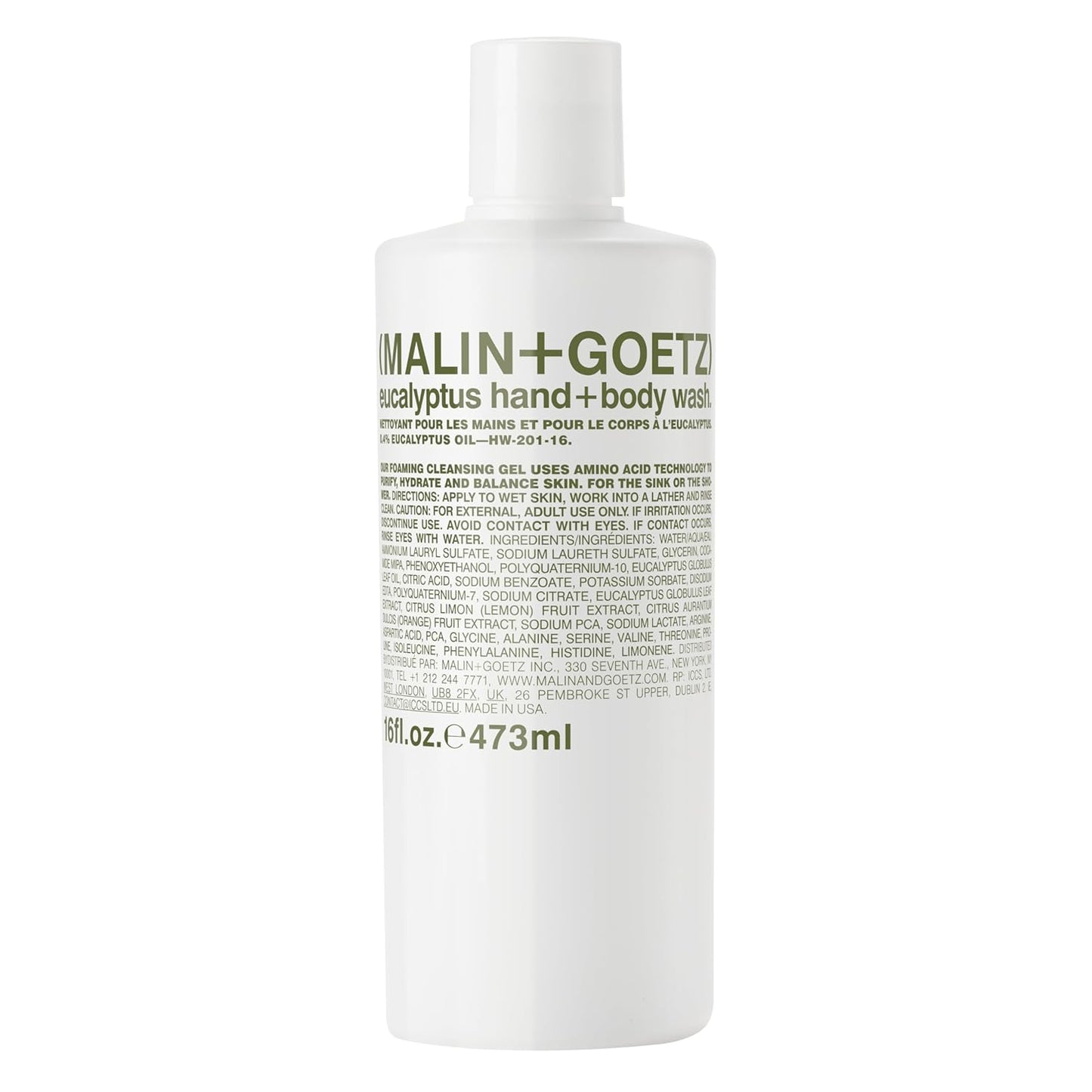 Malin + Goetz Eucalyptus Hand + Body Wash natural cleansing, purifying, hydrating hand & body wash. all skin types, dry, irritated, sensitive. No stripping/irritation. Cruelty-free & vegan 16 Fl oz-Velvo Beauty
