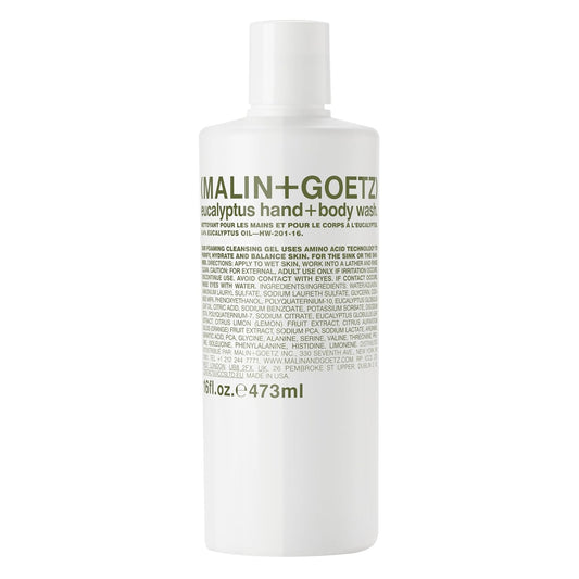 Malin + Goetz Eucalyptus Hand + Body Wash natural cleansing, purifying, hydrating hand & body wash. all skin types, dry, irritated, sensitive. No stripping/irritation. Cruelty-free & vegan 16 Fl oz-Velvo Beauty