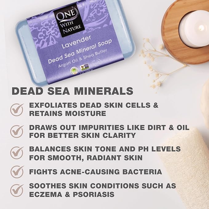 One With Nature Dead Sea Salt Lavender Soap 7oz 3-Pack – Soothing and Exfoliating Soap Bar with Dead Sea Minerals for Face & Body, for Men & Women-Velvo Beauty