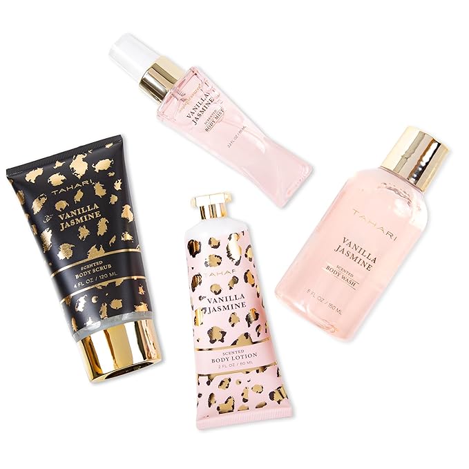 Tahari Spa Gift Set for Women, Vanilla Jasmine Spa Set, Bath Kit for Women Gift Set Includes Body Lotion, Body Wash, Hand Cream, Lotion Gift Set for Women, Birthday Gifts For Women - (Leopard)-Velvo Beauty
