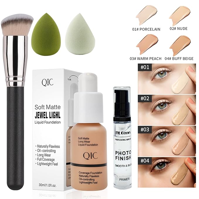 All In One Makeup Kit Full Kit, 3 Pcs Cream Contour Sticks,12 Colors Eyeshadow Palette,Full Coverage Foundation, 6 Colors Lipstick Set, Waterproof Eyeliner and Mascara(103# Warm Peach)-Velvo Beauty