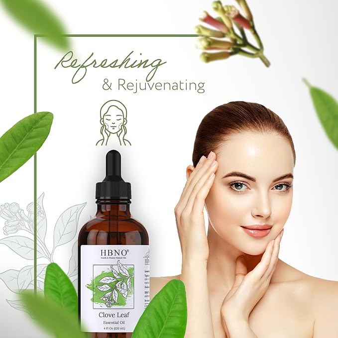 HBNO California Bottled Clove Leaf Essential Oil 4 fl oz (120ml) Value Size - Natural Clove Leaf Oil - Perfect for Cleaning, Aromatherapy, DIY, Soap & Diffuser-Velvo Beauty