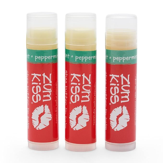 Zum Peppermint Kiss Stick (Pack of 3) with Certified Organic Sunflower Seed Oil, Beeswax, Shea Butter, Pure Essential Oils, Candelila Wax, Vitamin E and Honey, 0.15 oz-Velvo Beauty