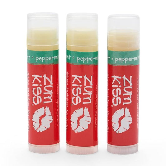 Zum Peppermint Kiss Stick (Pack of 3) with Certified Organic Sunflower Seed Oil, Beeswax, Shea Butter, Pure Essential Oils, Candelila Wax, Vitamin E and Honey, 0.15 oz-Velvo Beauty