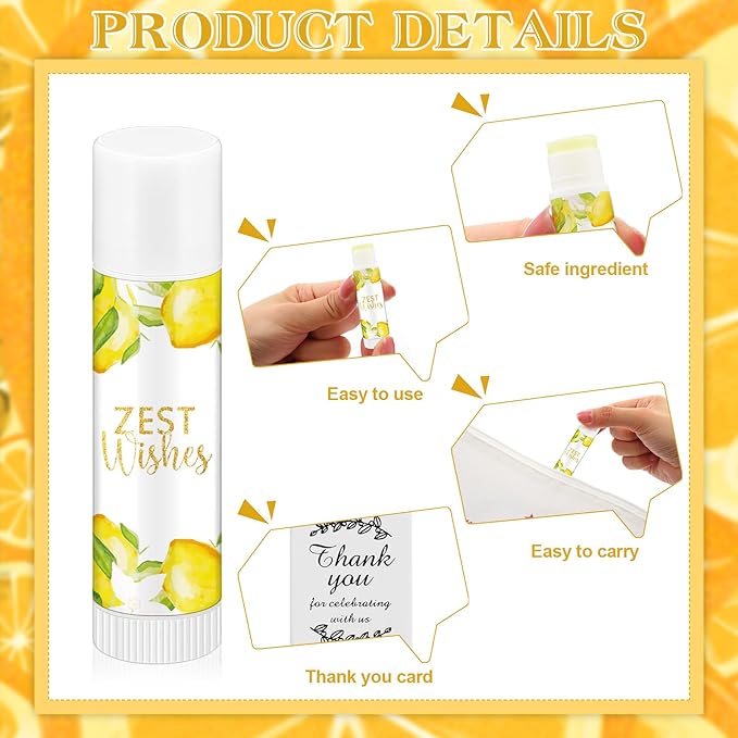 Fumete 50 Pack Lemon Baby Shower Party Gifts Favors Bulk Lip Balms for Guests Boys Girls Neutral Gender Reveal Favors for Baby Shower Prizes Souvenirs Bags Stuffer Classroom Prizes-Velvo Beauty