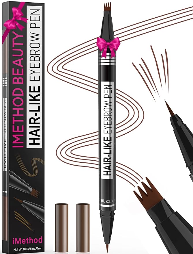 iMethod Microblading Eyebrow Pen - Eyebrow Pencil Magical 2-in-1 Dual-Ended Eye Brow Pencils for Women with 4-Fork-Tip & Precise Brush-Tip Create Natural Hair-Like Brows, Last All-Day, Reddish Brown-Velvo Beauty