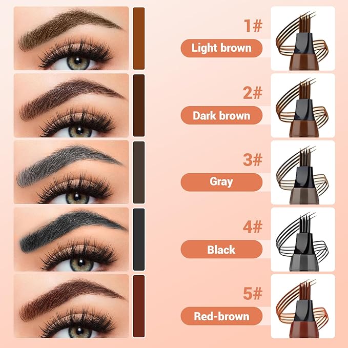 2025 New Magic Eyebrow Pencil, 3D Waterproof 4 Tipped Precise Brow Pen Microblading Eyebrow Pencil Contouring Pen Fine Stroke Microblading Creates Natural (5 Pcs)-Velvo Beauty