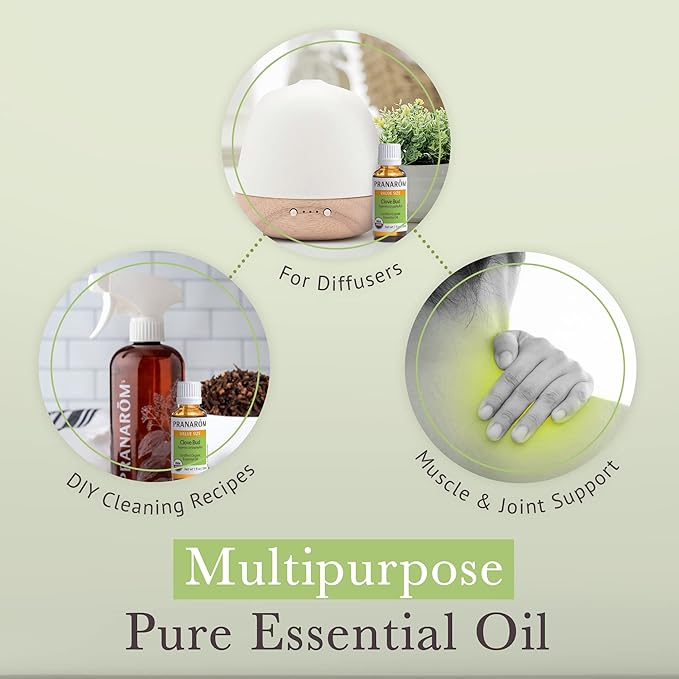 Pranarom USDA Certified Organic Clove Essential Oil (30ml), 100% Pure Undiluted Therapeutic Grade from Sri Lanka & Madagascar for Aromatherapy, Diffuser, Immune Support, DIY Cleaning, Warm Scent-Velvo Beauty