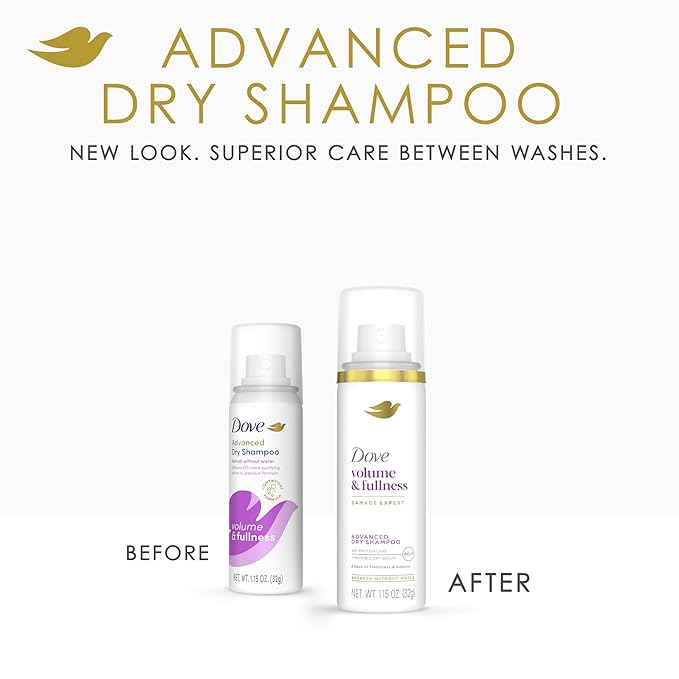 Dove Advanced Dry Shampoo Volume & Fullness Refresh & Revive Flat Hair Without Water for 2 Days of Freshness & Bounce 1.15 oz-Velvo Beauty